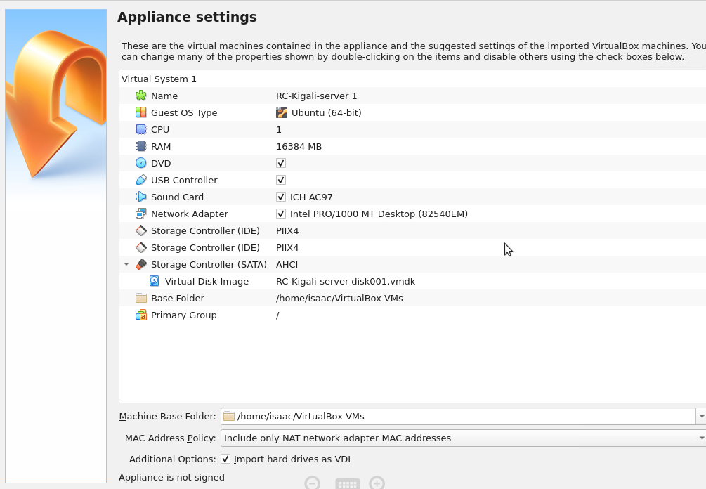 Finalize RADCamp virtualbox appliance import